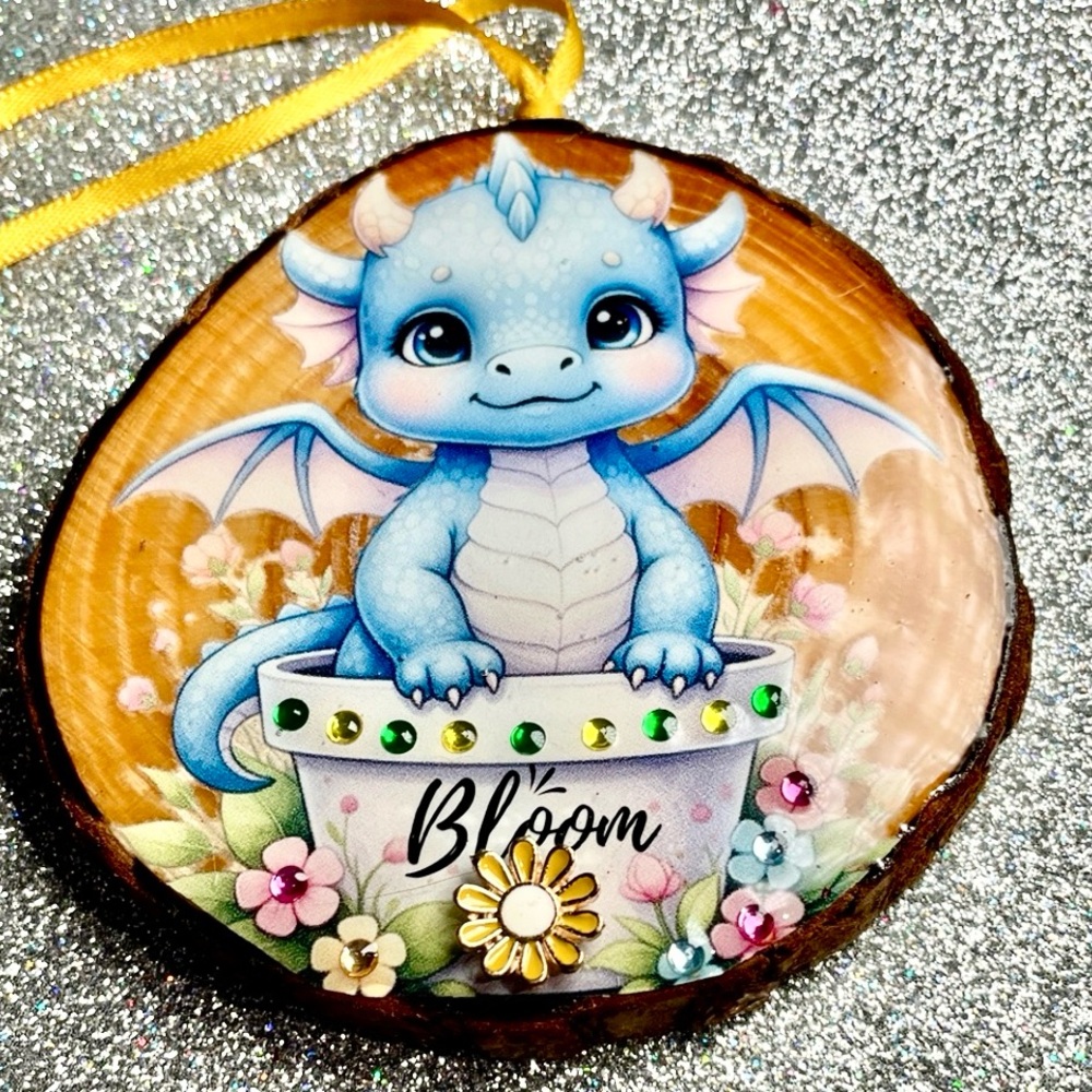 Hand Crafted Blue Dragon Ornament with Yellow Ribbon - Picture 11 of 11